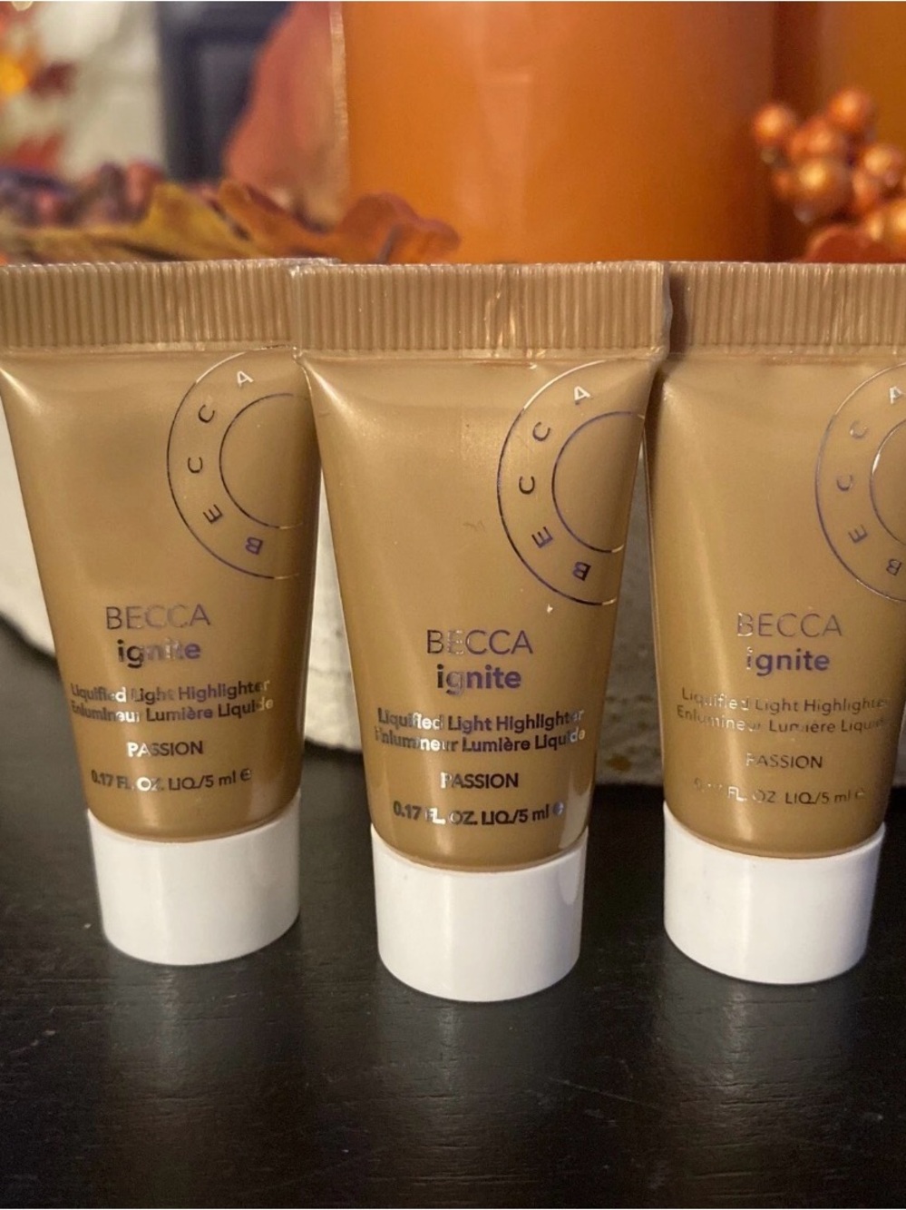 BECCA Ignite Liquid Light Highlighter - Passion (Golden Bronze Tone) lot of 3